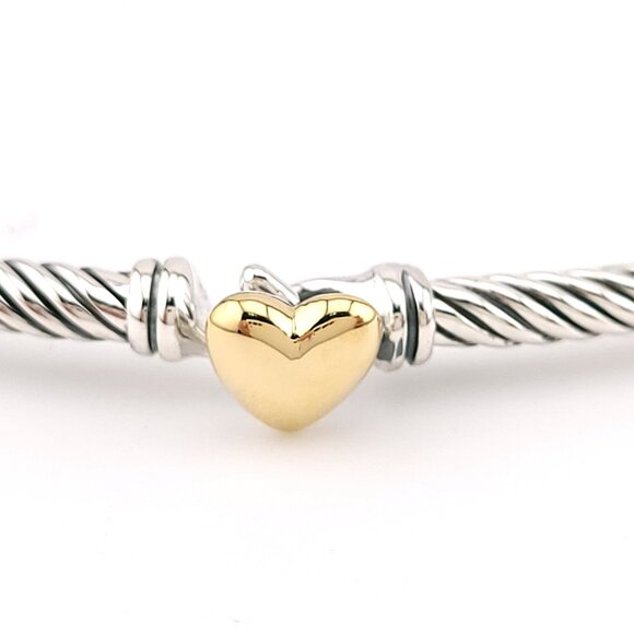 David Yurman Classis Cable 3mm Sterling Silver 18k Gold Heart Station Bracelet - Picture 5 of 10